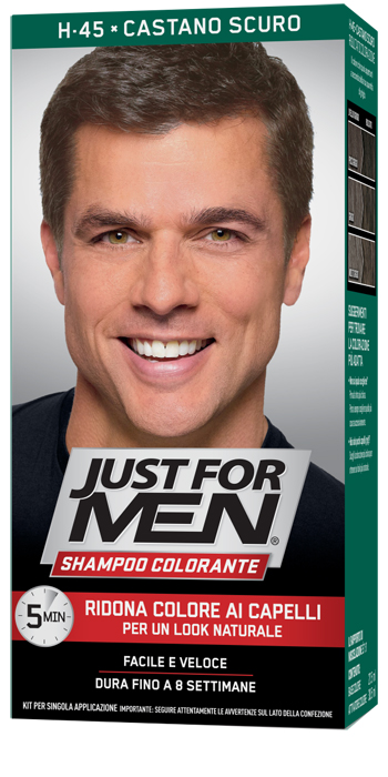 JUST FOR MEN SHAMPOO COLORANTE H45 CASTANO SCURO ATTIVATORE CHIARO 38,5 ML + BASE COLORE 27,5 ML - Farmacianuova.eu