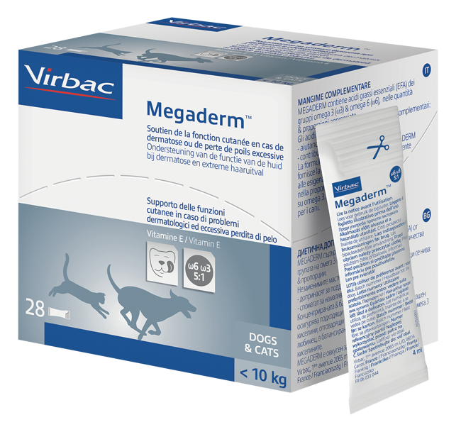 MEGADERM SUPPLEMENTO GATTI E CANI INFERIORI A 10 KG SCATOLA DA 32 SACCHETTI MONODOSE 4 ML - Farmacianuova.eu
