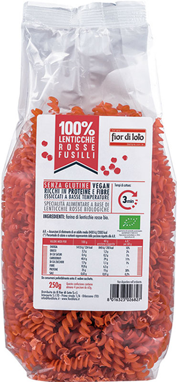 FUSILLI DI LENTICCHIE ROSSE BIO 250 G - Farmacianuova.eu