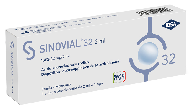 SIRINGA INTRA-ARTICOLARE SINOVIAL 32 ACIDO IALURONICO SALE SODICO 1,6% 32MG/2ML 2ML + AGO 21 GAUGE - Farmacianuova.eu