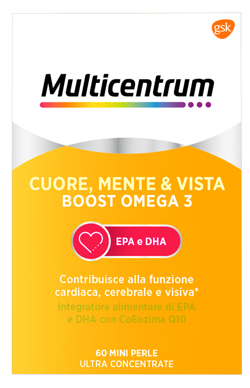MULTICENTRUM CUORE MENTE E VISTA BOOST OMEGA 3 60 MINI PERLE - Farmacianuova.eu