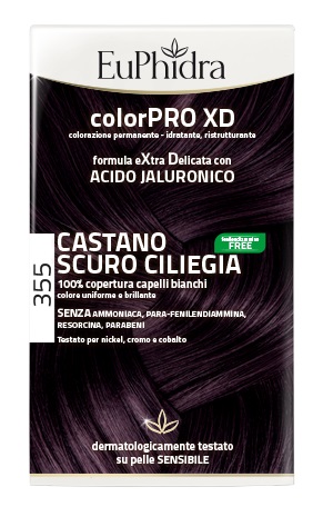 EUPHIDRA COLORPRO XD 355 CASTANO SCURO CILIEGIA GEL COLORANTE CAPELLI IN FLACONE + ATTIVANTE + BALSAMO + GUANTI - Farmacianuova.eu