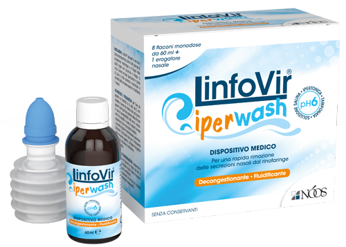 LINFOVIR IPERWASH SOLUZIONE SALINA IPERTONICA TAMPONATA 8 FLACONI DA 60 ML + 1 EROGATORE NASALE - Farmacianuova.eu