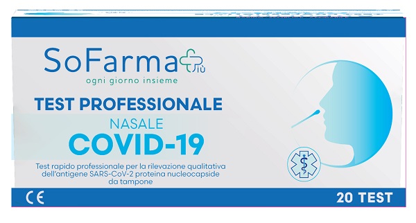 TEST ANTIGENICO RAPIDO COVID-19 NASALE RILEVAZIONE QUALITATIVA ANTIGENI SARS-COV-2 IN TAMPONI NASALI 20 PEZZI USO PROFESSIONALE SOFARMAPIU' - Farmacianuova.eu
