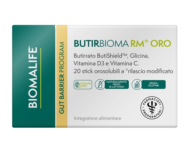 BIOMALIFE BUTIRBIOMA RM ORO 20 STICK OROSOLUBILI SENZA EDULCORANTI SENZA ZUCCHERI AGGIUNTI SENZA GLUTINE NATURALMENTE PRIVO DI LATTOSIO - Farmacianuova.eu
