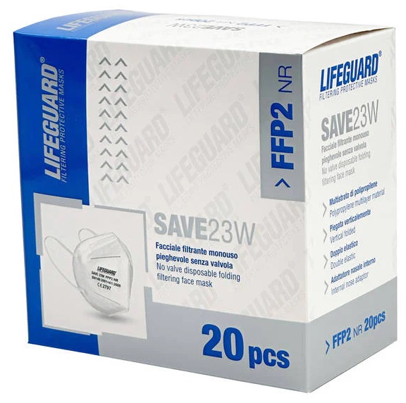 LIFEGUARD SAVE 23W FACCIALE FILTRANTE MONOUSO PIEGHEVOLE SENZA VALVOLA FFP2 20 PEZZI - Farmacianuova.eu
