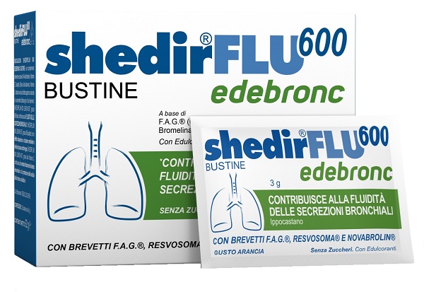 SHEDIRFLU 600 EDEBRONC 20 BUSTINE DA 3 G GUSTO ARANCIA, SENZA GLUTINE, NATURALMENTE PRIVO DI LATTOSIO, SENZA ZUCCHERI, CON EDULCORANTE - Farmacianuova.eu