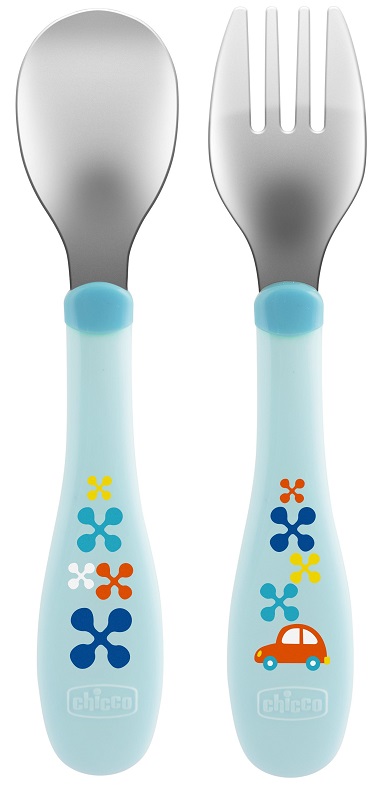CHICCO POSATE INOX 18M+ AZZURRO/VERDE - Farmacianuova.eu