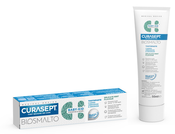 CURASEPT BIOSMALTO DENTIFRICIO BABY KID MENTA CARIE ABRASIONE & EROSIONE 50 ML - Farmacianuova.eu