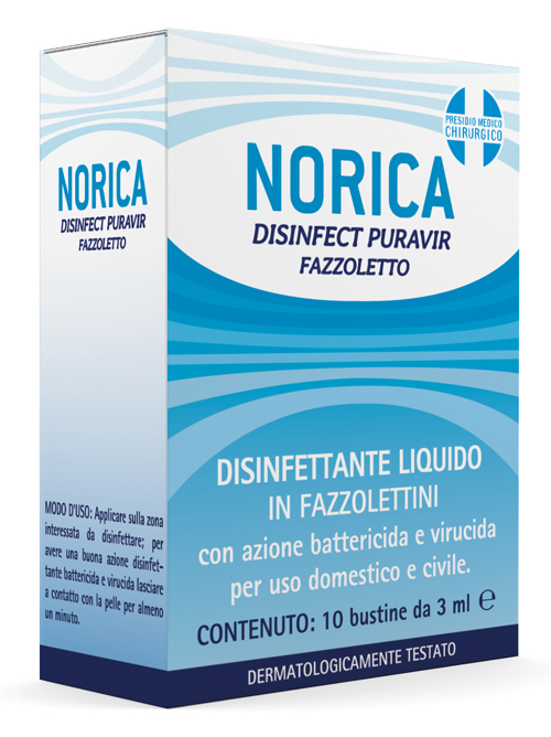 NORICA DISINFECT PURAVIR FAZZOLETTO 10 BUSTINE DA 3 ML - Farmacianuova.eu