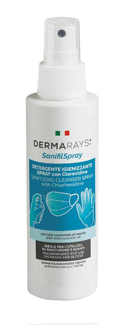 DERMARAYS SANIFIL SPRAY DETERGENTE IGIENIZZANTE SPRAY CON CLOREXIDINA PER MASCHERINE E GUANTI 100 ML - Farmacianuova.eu