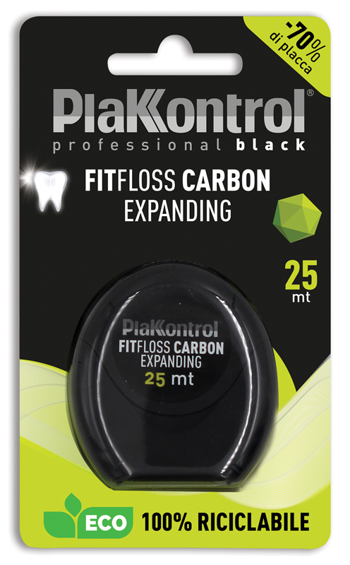 PLAKKONTROL PROFESSIONAL BLACK FITFLOSS CARBON EXPANDING FILO INTERDENTALE 25 METRI FRESH MINT - Farmacianuova.eu