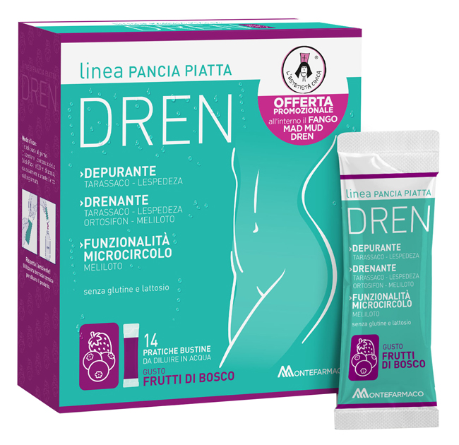 PANCIA PIATTA DREN FRUTTI DI BOSCO 14 BUSTINE STICK PACK + FANGO ATTIVO CELLULITE 100 ML OMAGGIO - Farmacianuova.eu