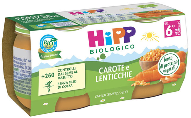 HIPP BIO OMOGENEIZZATO CAROTE/LENTICCHIE 2X80 G - Farmacianuova.eu
