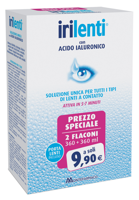 SOLUZIONE UNICA PER LENTI A CONTATTO IRILENTI CON ACIDO IALURONICO 2 FLACONI DA 360 ML + 360 ML - Farmacianuova.eu