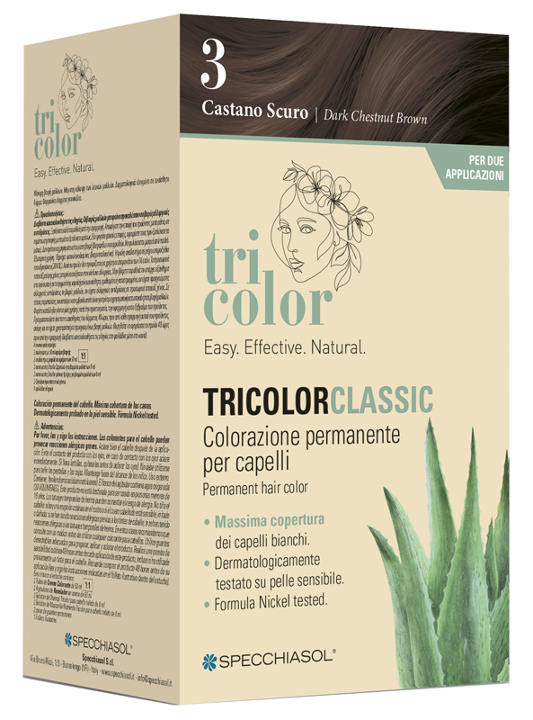 TRICOLOR CLASSIC 3 CASTANO SCURO 2 TUBI 50 ML + 2 SHAKER 50 ML + 4 BUSTINE 8 ML - Farmacianuova.eu