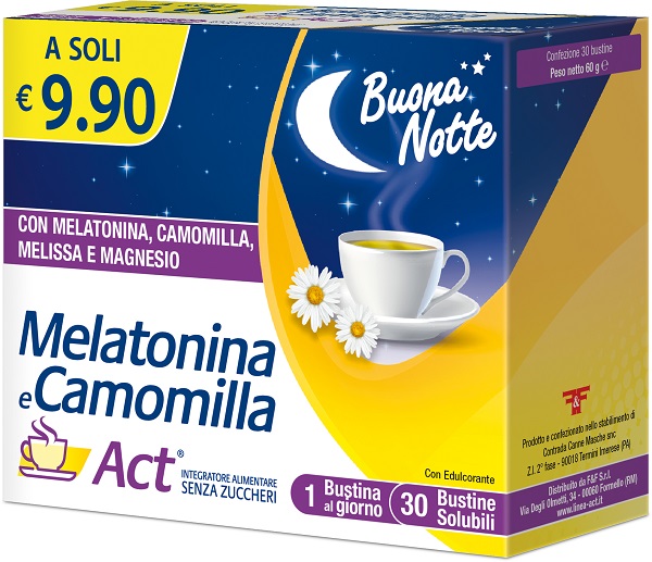 MELATONINA E CAMOMILLA ACT 30 BUSTINE SOLUBILI SENZA ZUCCHERI - Farmacianuova.eu
