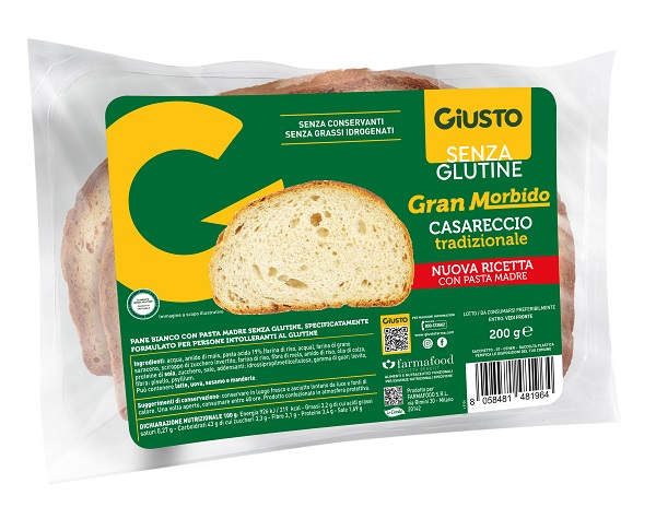 GIUSTO SENZA GLUTINE GRAN MORBIDO PANE CASARECCIO 200 G - Farmacianuova.eu