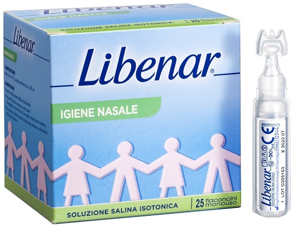 SOLUZIONE SALINA ISOTONICA 0,9% LIBENAR PER IGIENE NASALE 25 FLACONCINI MONOUSO X 5 ML - Farmacianuova.eu
