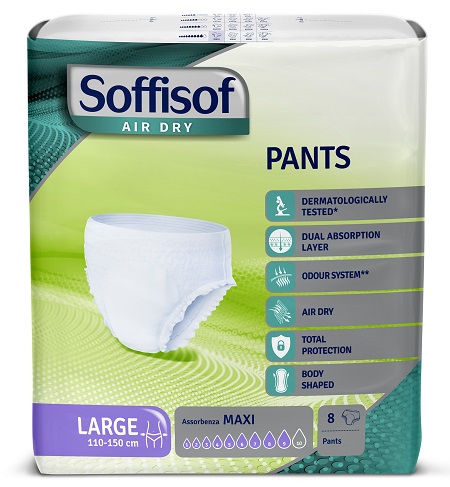 PANNOLONE SOFFISOF AIR DRY PANTS MAXI LARGE 8 PEZZI - Farmacianuova.eu