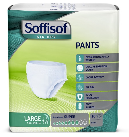 PANNOLONE SOFFISOF AIR DRY PANTS SUPER LARGE 10 PEZZI - Farmacianuova.eu