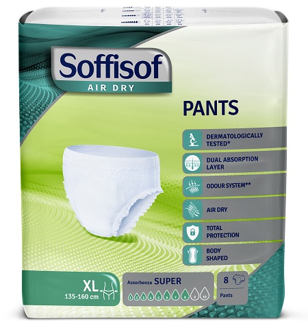 PANNOLONE SOFFISOF AIR DRY PANTS SUPER EXTRALARGE 8 PEZZI - Farmacianuova.eu