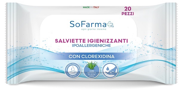 SALVIETTINE IGIENIZZANTI POCKET CLOREXIDINA 20 PEZZI SOFARMAPIU' - Farmacianuova.eu