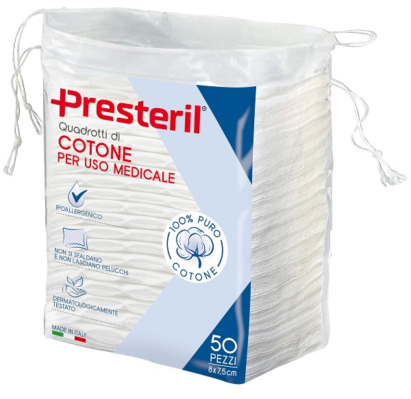 QUADROTTI COTONE IDROFILO PRESTERIL 8X7,5 CM 50 PEZZI - Farmacianuova.eu