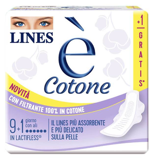 LINES E' COTONE ALI ASSORBENTE ESTERNO 9 + 1 PEZZI - Farmacianuova.eu
