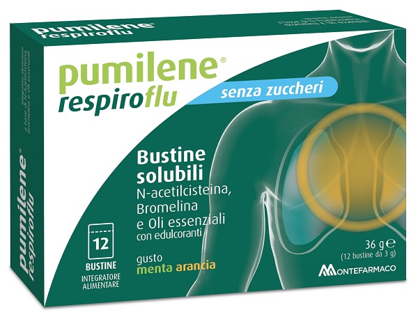 PUMILENE RESPIROFLU SENZA ZUCCHERO 12 BUSTINE GUSTO MENTA ARANCIA 36 G - Farmacianuova.eu