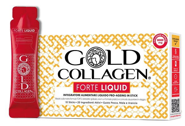 GOLD COLLAGEN FORTE LIQUID 10 STICKS DA 25 ML GUSTO PESCA MELA E ARANCIA CON EDULCORANTE - Farmacianuova.eu